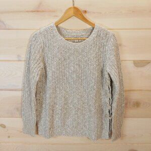 Lucky Brand Women's M Sweater Oatmeal Neutral Lace-up Sides Pullover